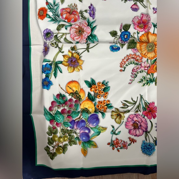Mantero Silk Navy Trim Colorful Floral Square Scarf Made in Italy - Picture 7 of 17